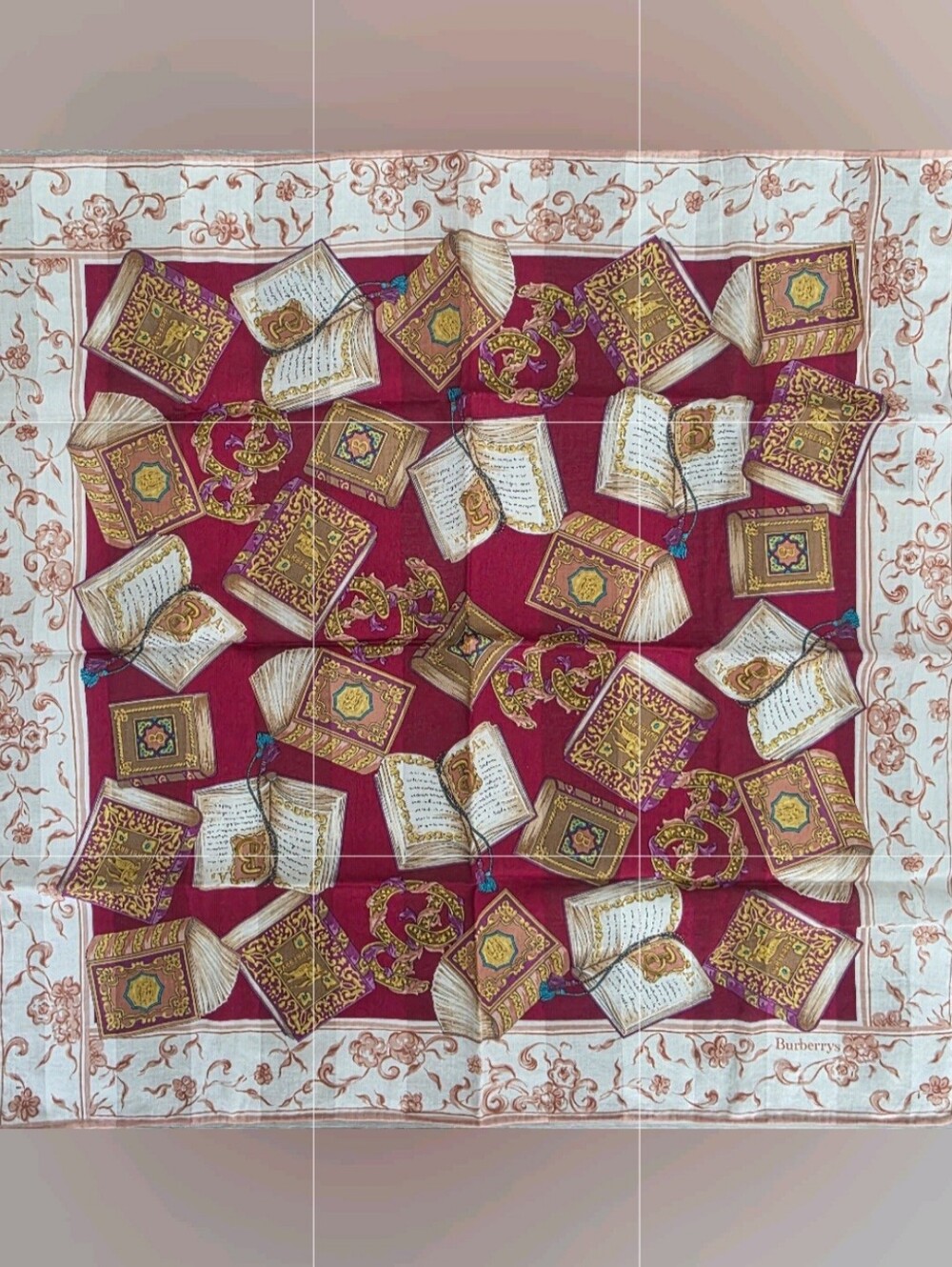 Auth Burberry Illustrated Book-Print Cotton Scarf